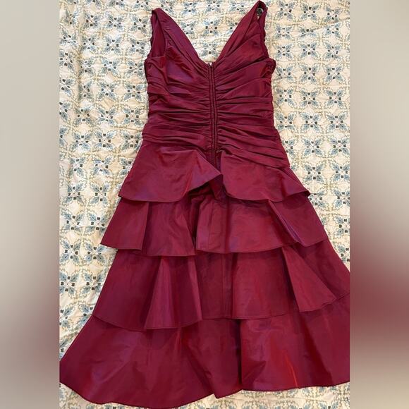 Vintage Tadashi 90s/Y2K Iridescent Ruched Knee Length Dress w Ruffles - Picture 6 of 15